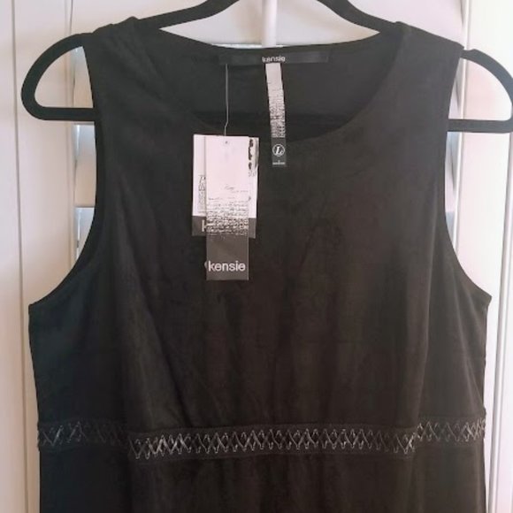 NWT | Stylish | Faux Suede | Black | Fringe Bottom | Sleeveless | Size: L - Picture 5 of 16